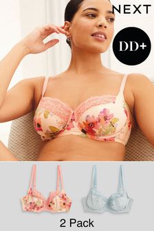 Pink/Green DD+ Non Pad Wired Full Cup Microfibre & Lace Bras 2 Pack (A38275) | £9.50