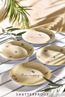 Pink/Yellow/Clear Bee Picnic Set of 4 Side Plates