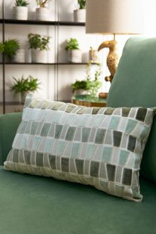 Green Geo Cut Velvet Cushion