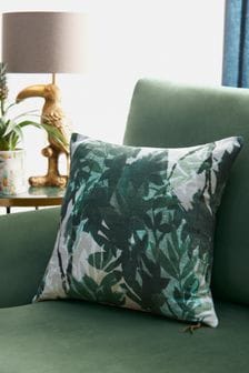 Green Leaf Print Cushion