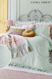 Laura Ashley Blue Ruffle luxurious 400 thread count 100% cotton sateen Duvet Cover and Pillowcase Set (A40211) | £75 - £140