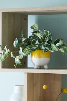 Green Artificial Trailing Plant In Yellow Ceramic Pot