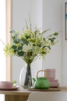 White Large Artificial Floral Arrangement In Glass Vase