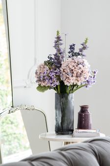 Mauve Purple Large Artificial Floral Arrangement In Glass Vase