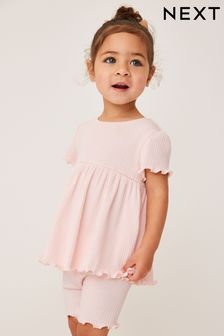 Pale Pink Short Sleeve Top And Shorts Set (3mths-7yrs) (A40398) | £13 - £17