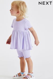 Lilac Purple Short Sleeve Top And Shorts Sweater Set (3mths-7yrs) (A40406) | £13 - £17