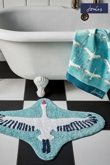 Joules Turquoise Blue Cotton Heron Geo Bath Mat