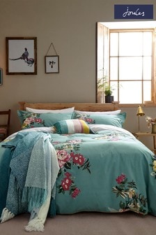 Joules Atlantic Blue 180 Thread Count Cotton Percale Cotswold Floral Duvet Cover And Pillowcase Set