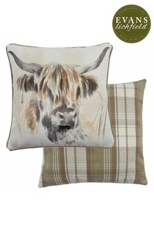 Evans Lichfield Multicolour Watercolour Highland Cow Printed Polyester Filled Cushion