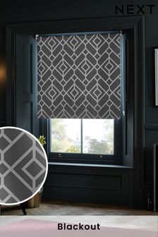 Geometric Grey Print Ready Made Blackout Roller Blind (A41790) | £18 - £46