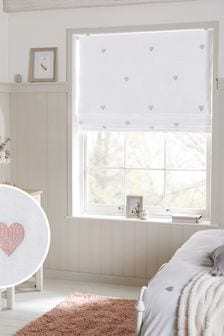 Pink Ready Made Embroidered Heart Blackout Roman Blind