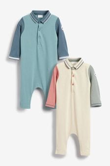 Baby 2 Pack Long Sleeved Polo Rompers (0mths-2yrs)
