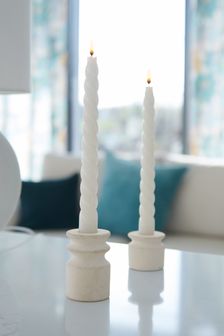 White Ceramic Shaped Set Of Two Candle Sticks Candlesticks Holders