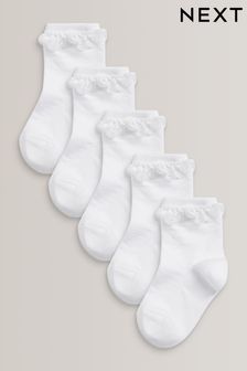 White 5 Pack Cotton Rich Ruffle Ankle Socks (A45574) | £9 - £11