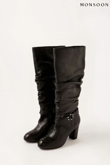Monsoon Black Belle Buckle Slouch Leather Boots