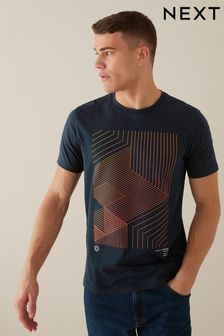 Navy Blue Linear Regular Fit Graphic T-Shirt (A46172) | £16