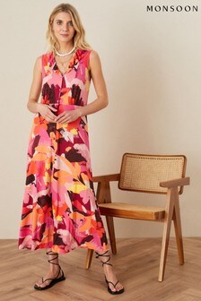 Monsoon Orange Abstract Floral Jersey Maxi Dress