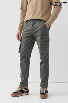 Charcoal Grey Slim Fit Authentic Stretch Cotton Blend Cargo Trousers (A46450) | £35