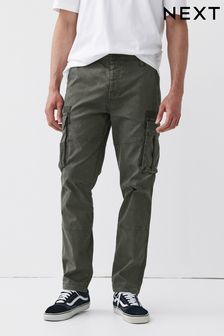 Khaki Green Slim Fit Atelier-lumieresShops Authentic Stretch Cotton Blend Cargo split Trousers (A46452) | £35