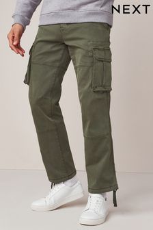 Khaki Green Straight Fit Authentic Stretch Cotton Blend Cargo Trousers (A46453) | £35