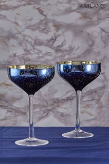 The DRH Collection Set of 2 Blue Galaxy Champagne Flutes