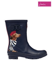 Joules Navy Blue Dog Mid Height Printed Molly Wellies