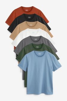 Stone/Orange/Black/White/Grey/Green/Blue 7 Pack Regular Fit T-Shirts 7 Pack (A48471) | £49