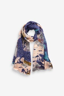 Foil Abstract Floral Print Lightweight Scarf