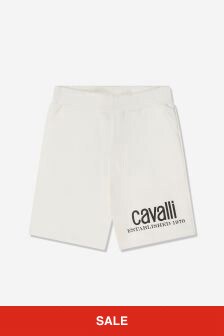 Roberto Cavalli Boys Logo Swim Shorts in White