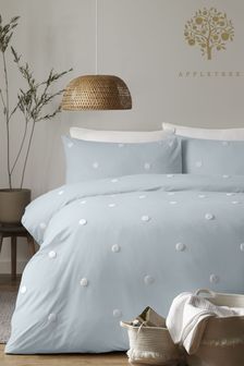 Appletree Duck Egg Blue Dot Garden Tufted Duvet Cover and Pillowcase Set