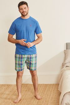 Blue/Green Check Cotton Short Pyjama Set (A49241) | £24