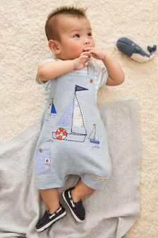 Blue Applique Boat Baby Jersey Dungarees And Bodysuit Set (0mths-2yrs) (A49297) | £16 - £18