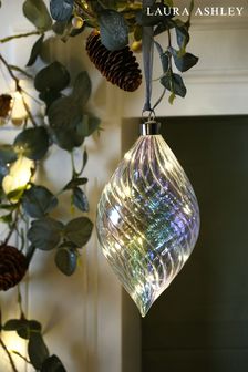 Set of 6 Clear Swirl Drop Glass LED Baubles