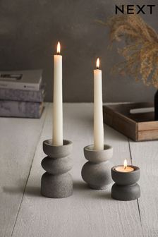 Set of 3 Graphite Grey Shaped Concrete Taper And Tealight Candle Holders (A49437) | £15
