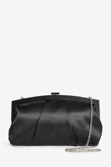 Black Satin Pleated Detail Frame Clutch Bag With Across-Body Strap (A49916) | £24