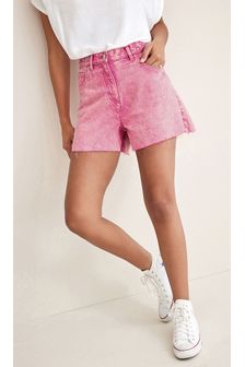 Bright Pink Acid Wash High Waist Raw Hem Denim Shorts (A50706) | £28