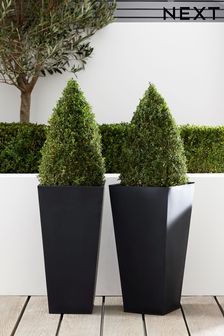 Set of 2 Grey All Weather Metal Planters