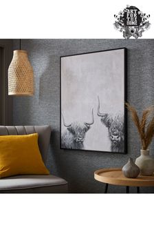 Art For The Home Grey Highland Cows Black Box Framed Canvas