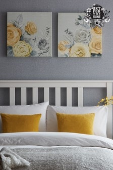Art For The Home Set of 2 Yellow Romantic Roses Canvases