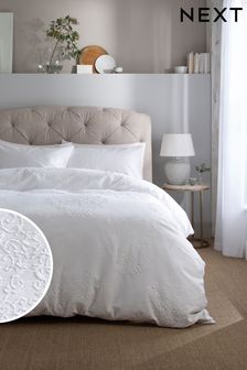 White Heart Embossed Duvet Cover and Pillowcase Set (A52230) | £28 - £58