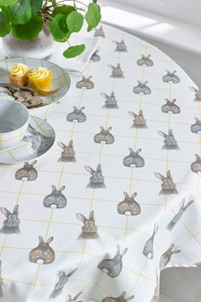 Rabbits Wipe Clean Table Cloth With Linen