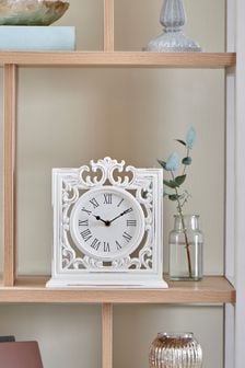 White White Vintage Carved Wood Mantel Clock