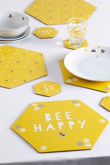 Yellow 4 Bees Hex Placemats And Coasters Set