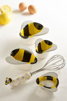 Cream Bee Embossed Whisk & Measuring Cups Mixing Bowl