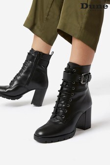 Dune London Black Passio Cleated Heel Lace-Up Boots