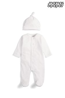 Mamas & Papas White Cloud Velour All-In-One with Hat