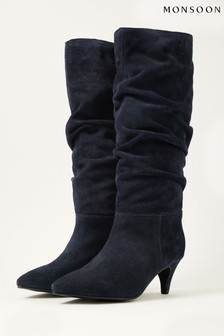 Monsoon Nellie Blue Knee Slouch Suede Boots