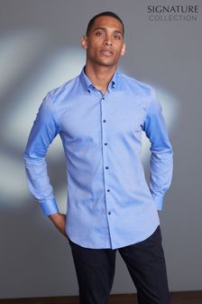 Dusky Blue Slim Fit Single Cuff Signature Trimmed Shirt (A57917) | £38
