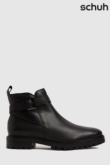 Schuh Black Cinthia Leather Buckle Boots