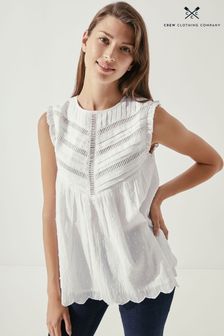 Crew Clothing Company White Donna Frill Top
